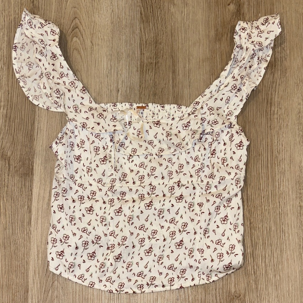 Free People White Floral Blouse